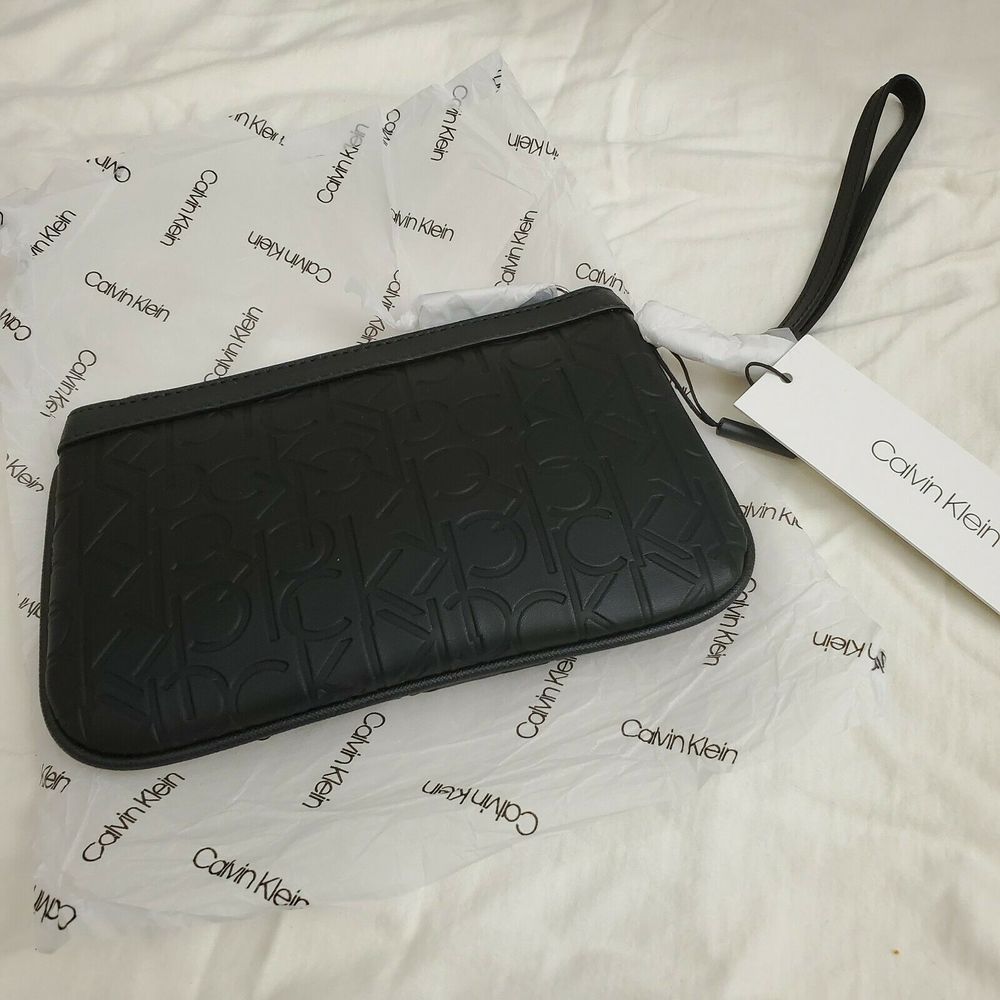 Calvin Klein CK Logo Embossed Wristlet Black
